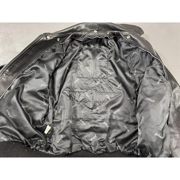 Vintage Harley Davidson Schott Jacket Mens 38 Black Leather Bomber 2000s A-2 - Picture 9 of 16